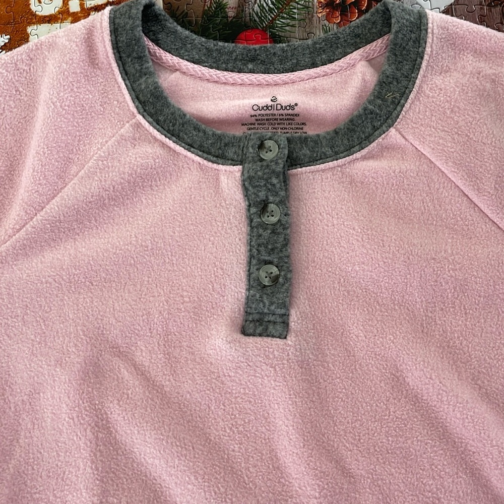 Cuddle, duds, pink and gray pajama shirt brand new with the tags size small
